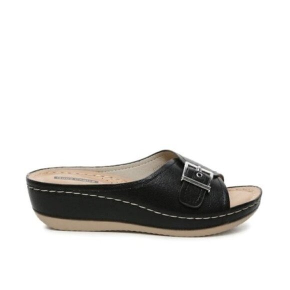 GC Good Choice Shoes JUSTINA WEDGE SANDAL Black Wedge - Picture 1 of 6